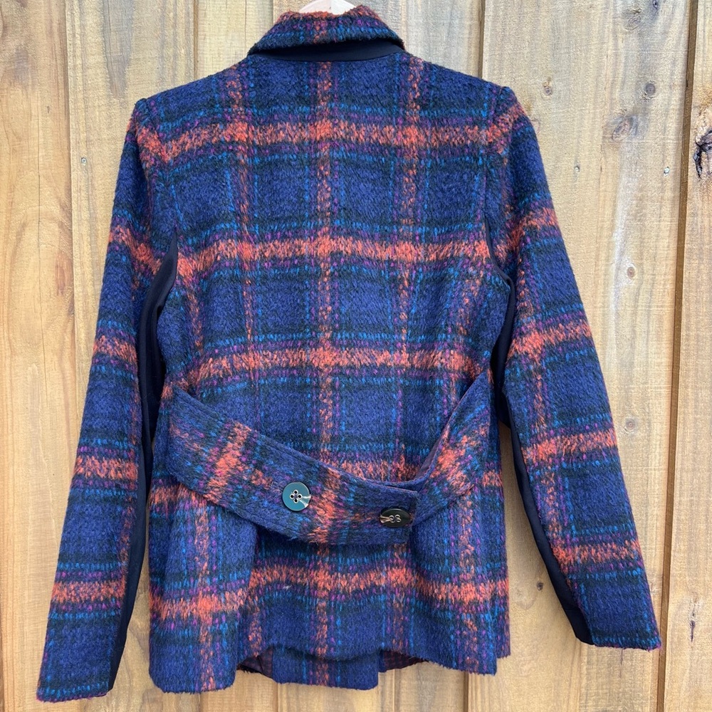CAbi Checkmate Plaid Double Breasted Peacoat Blue/Orange Coat Women’s - Picture 2 of 9